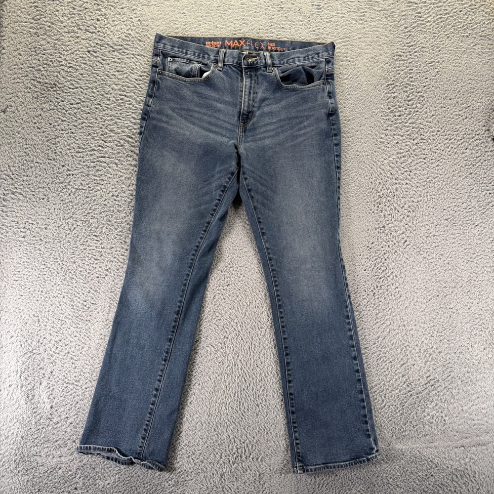 Urban Pipeline MaxFlex Jeans Mens 34x32 Blue Cotton Denim Bootcut Travel Stretch